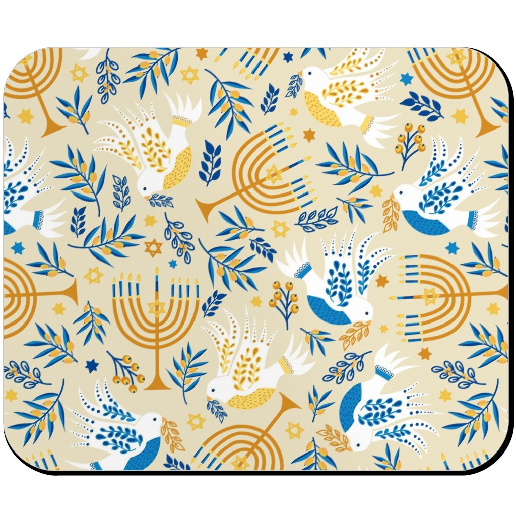 Hanukkah Birds Menorahs - Yellow Mouse Pad, Rectangle Ornament, Yellow