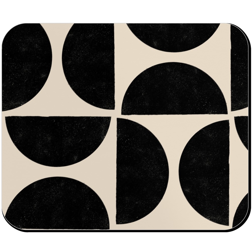 Half Moons - Black and Cream Mouse Pad, Rectangle, Beige, Pearl