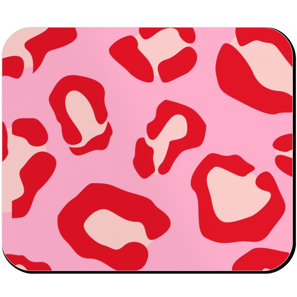 Leopard - Pink and Red Mouse Pad, Rectangle, Pink, Bright Pink
