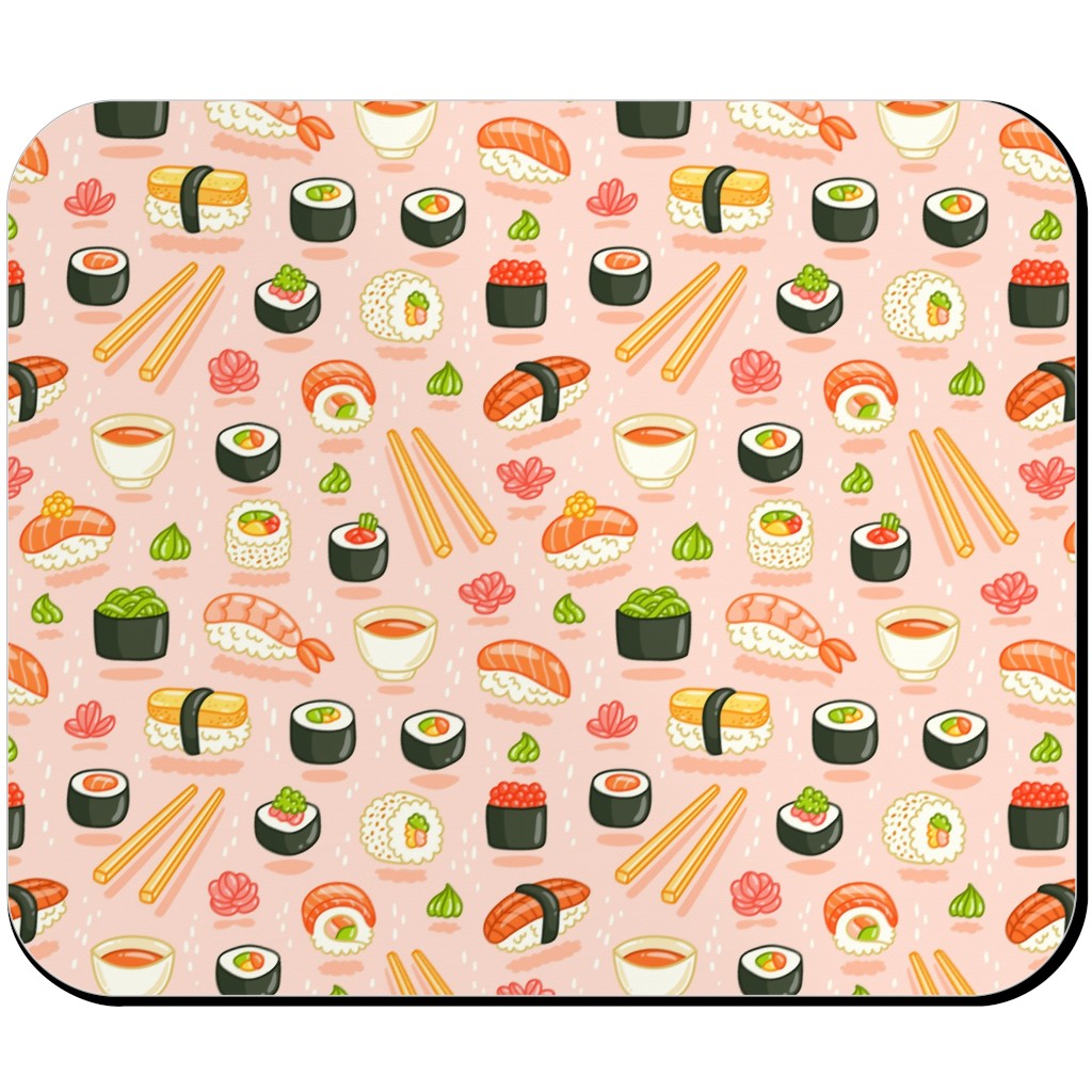 Sushi and Rolls - Pink Mouse Pad, Rectangle, Pink, Bright Pink