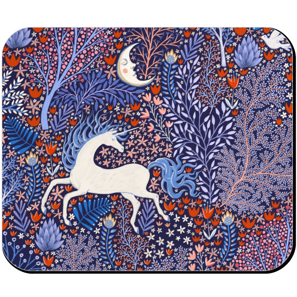 Unicorn in Nocturnal Forest - Purple Mouse Pad, Rectangle, Purple