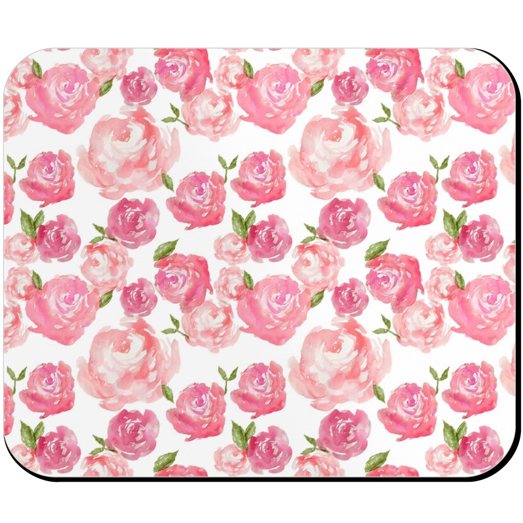 Watercolor Floral - Pink Mouse Pad, Rectangle, Pink, Bright Pink