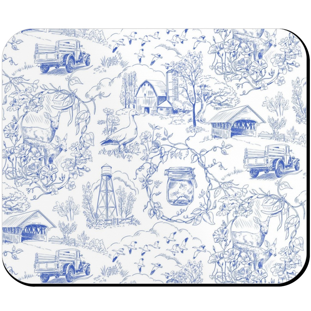 Country Living Toile - Blue Mouse Pad, Rectangle Ornament, Blue