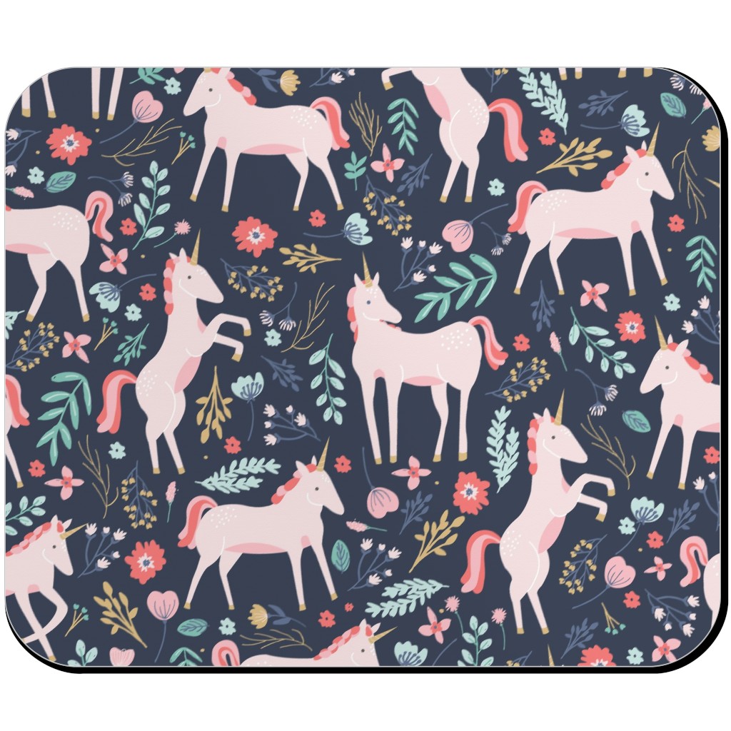 Unicorn Fields Mouse Pad, Rectangle, Multicolor, Navy