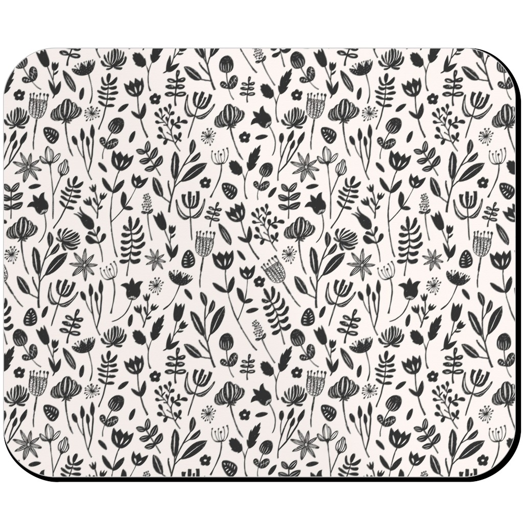 Folk Botanical Print - Neutral Mouse Pad, Rectangle, Beige, Pearl