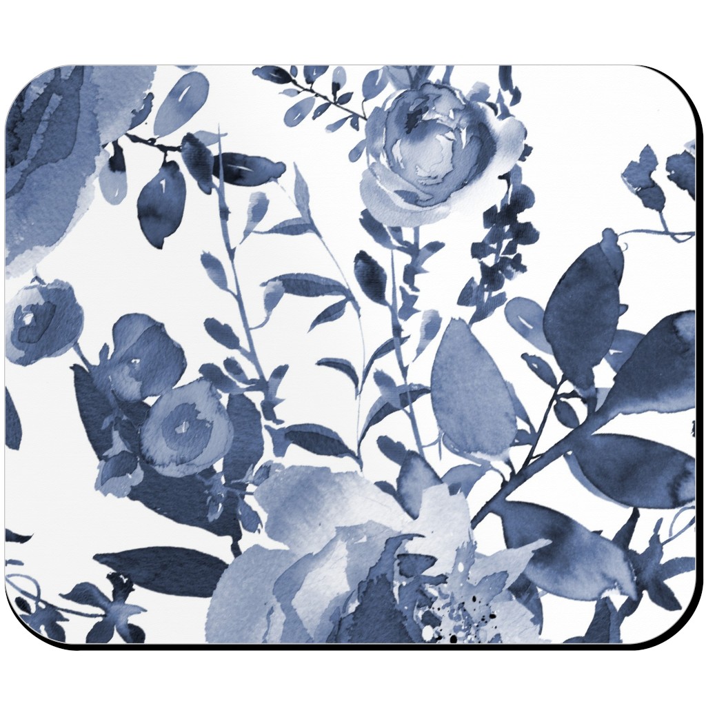 Blue and White Florals - Indigo Mouse Pad, Rectangle, Blue, True Blue