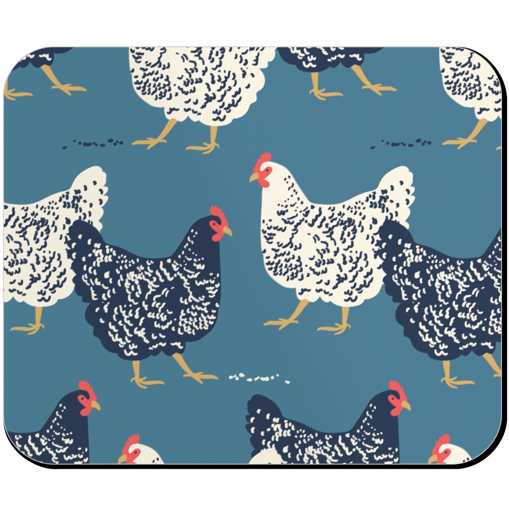 Farmhouse Chickens on Blue Mouse Pad, Rectangle, Blue, True Blue