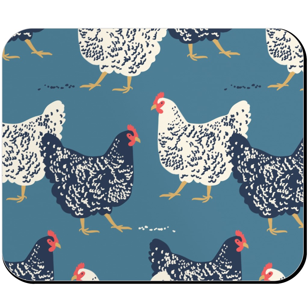 Farmhouse Chickens on Blue Mouse Pad, Rectangle, Blue