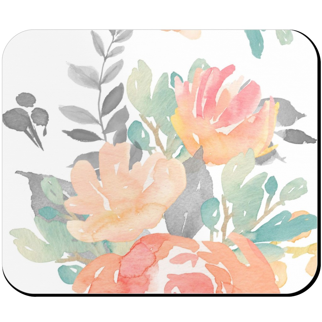 Watercolor Florals Mouse Pad, Rectangle, Orange