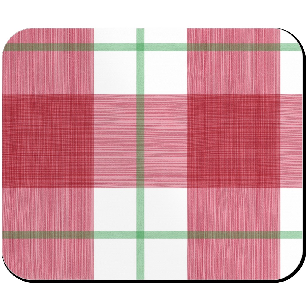 Double Plaid Mouse Pad, Rectangle Ornament, Red