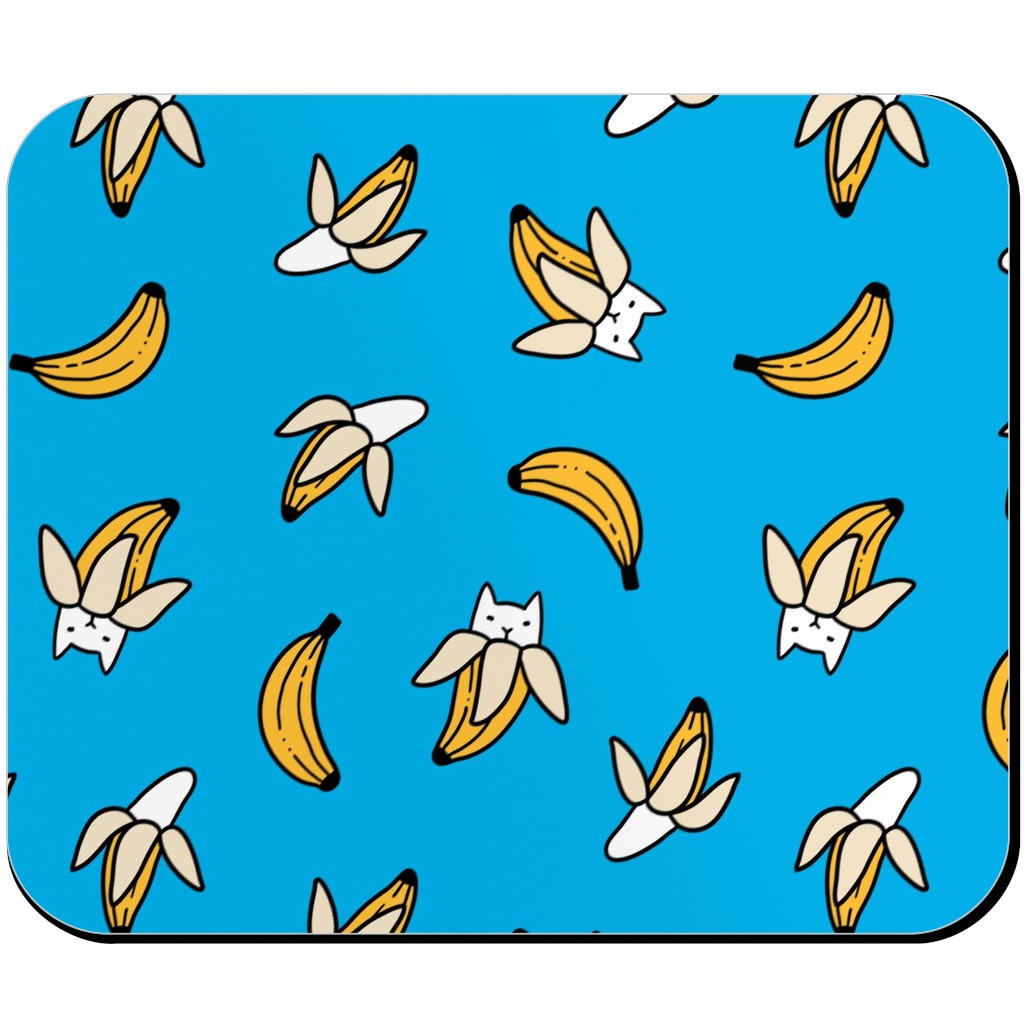 Funny Yummy Banana Cats - Blue Mouse Pad, Rectangle, Blue