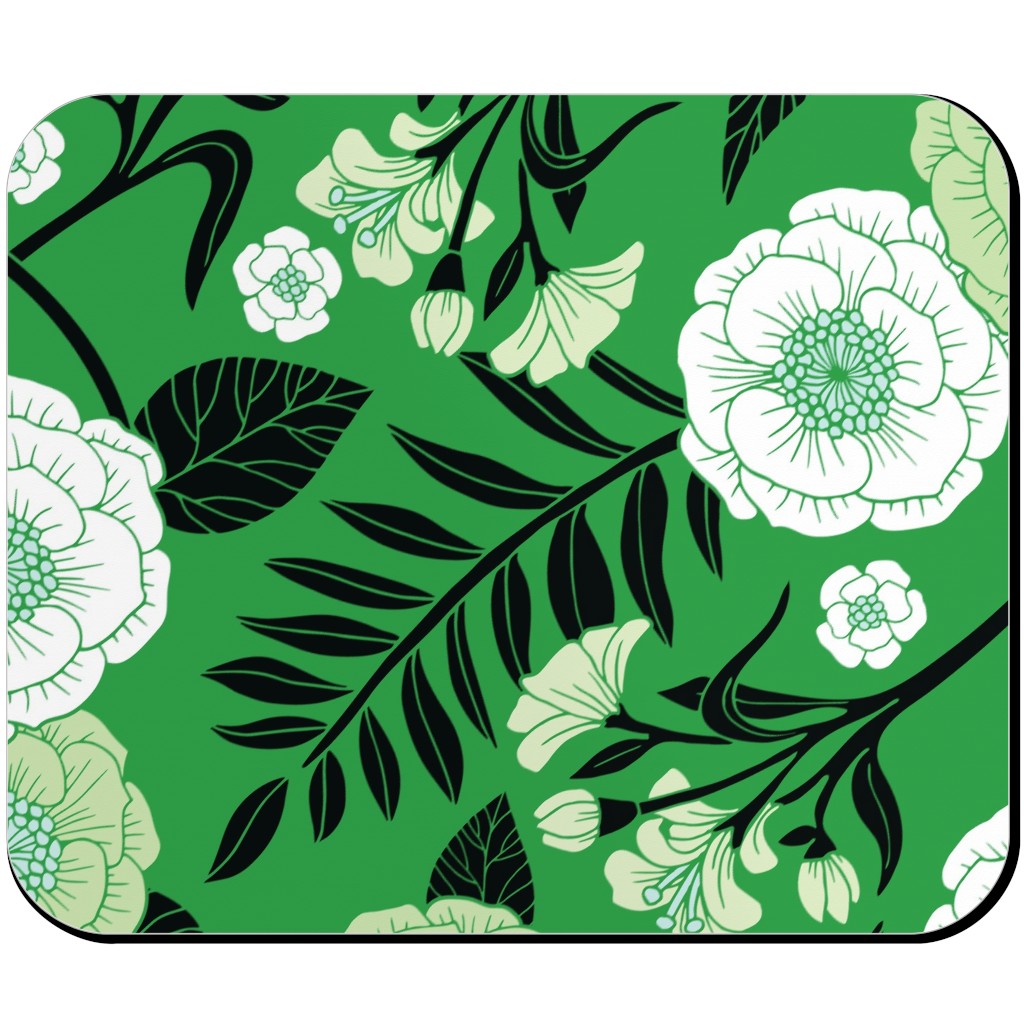 Green, Black & White Floral Pattern Mouse Pad, Rectangle Ornament, Green