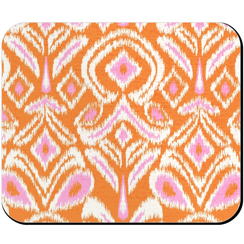 Ikat Flower - Orange and Pink Mouse Pad, Rectangle Ornament, Orange