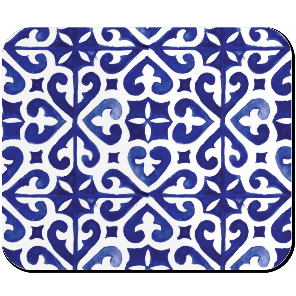 Lisbon Tiles Watercolor - Blue Mouse Pad, Rectangle, Blue