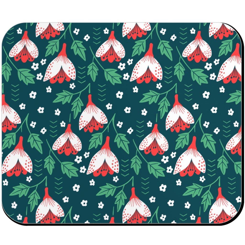 Christmas Flowers Mouse Pad, Rectangle, Green, Classic Green