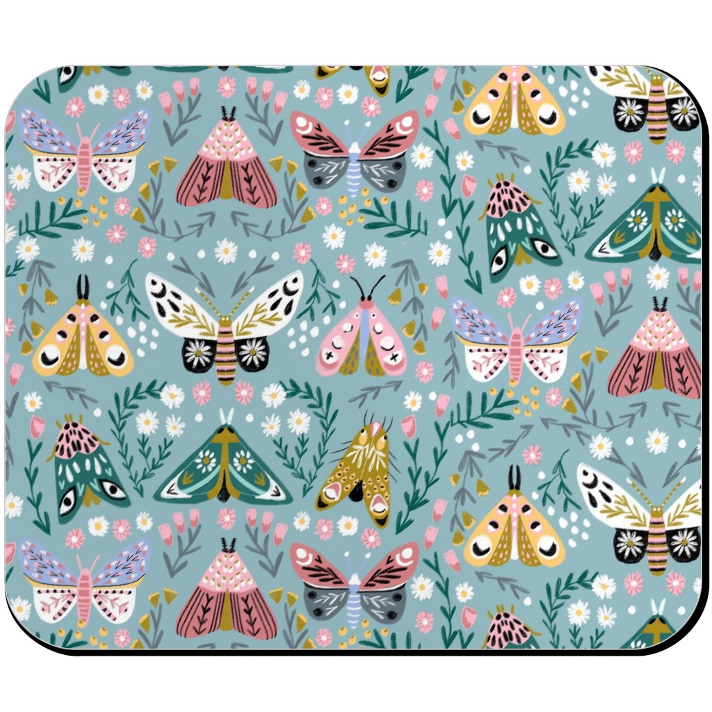 Spring Floral and Butterflies - Blue Mouse Pad, Rectangle Ornament, Multicolor