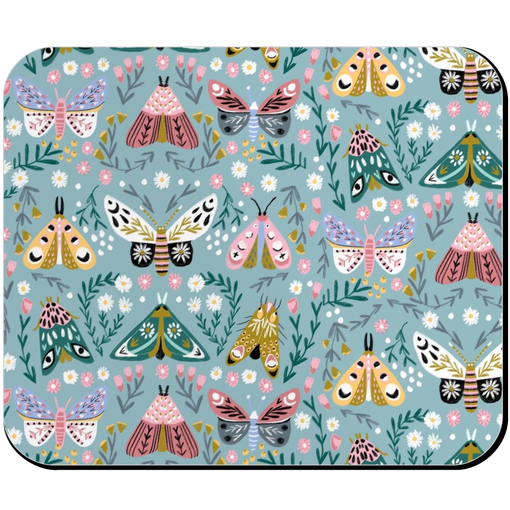 Spring Floral and Butterflies - Blue Mouse Pad, Rectangle, Multicolor