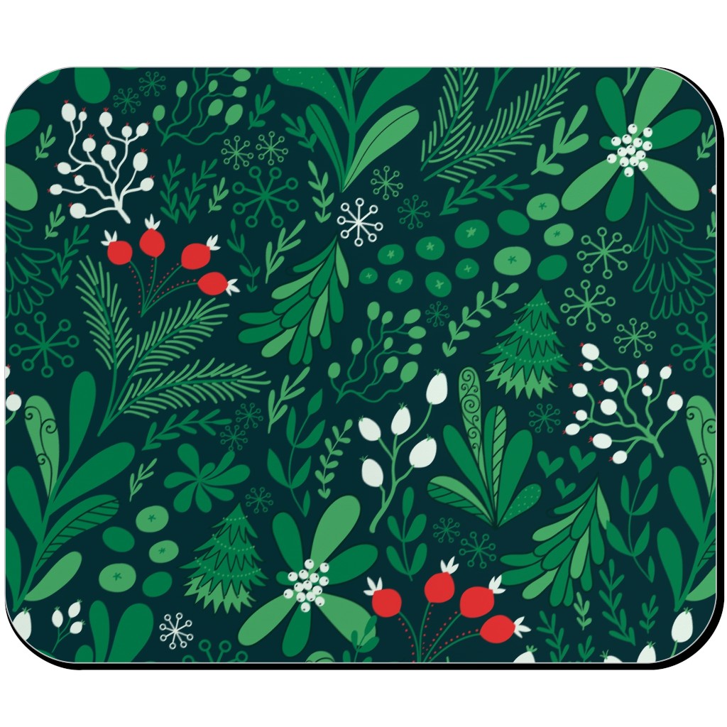 Merry Christmas Botanical - Green Mouse Pad, Rectangle, Green, Classic Green