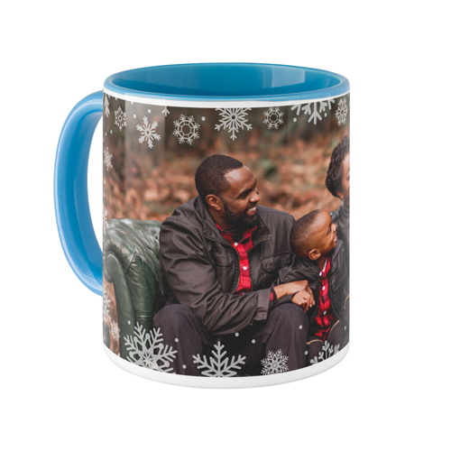 Snowflake Border Mug, Light Blue,  , 11oz, White