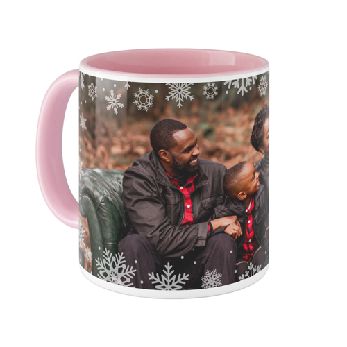 Snowflake Border Mug, Pink, , 11oz, White, white