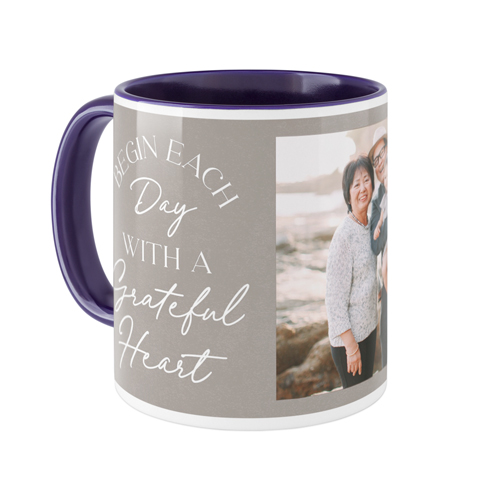 Begin Each Day Mug, Blue, , 11oz, Brown, taupe