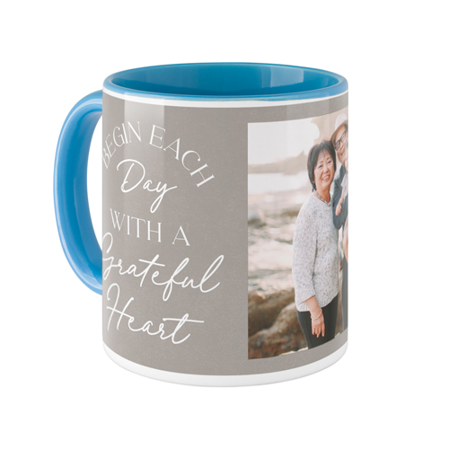 Begin Each Day Mug, Light Blue, , 11oz, Brown, taupe