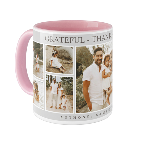 Grateful Thankful Blessed Frames Mug, Pink,  , 11oz, Gray