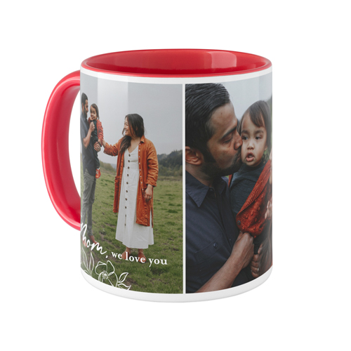 Mom Floral Corners Mug, Red, , 11oz, White, white