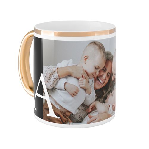 Monogram Overlay Mug, Gold Handle, , 11oz, Black, black