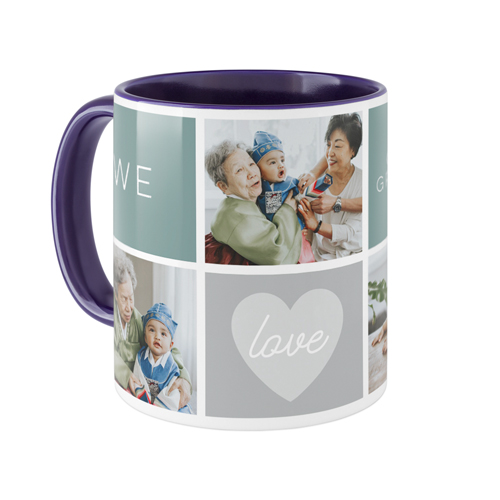We Love Heart Grid Mug, Blue,  , 11oz, Blue