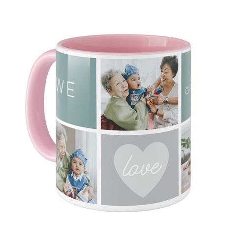 We Love Heart Grid Mug, Pink,  , 11oz, Blue