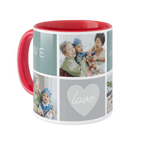 We Love Heart Grid Mug, Red, , 11oz, Blue, cedar