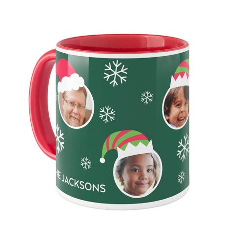 Festive Floating Faces Mug, Red,  , 11oz, Green