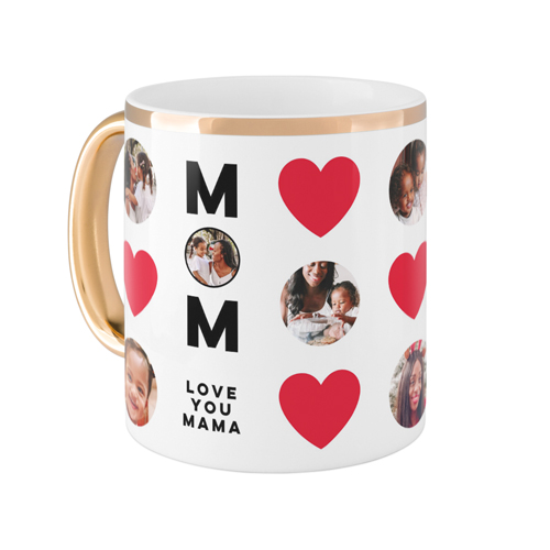 Heart Best Mom Ever Mug, Gold Handle, , 11oz, Red, fire engine