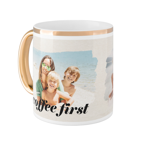 Brushstrokes Mug, Gold Handle, , 11oz, Beige, antique white