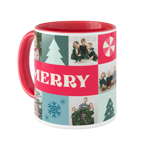 Merry Grid Mug, Red,  , 11oz, Red