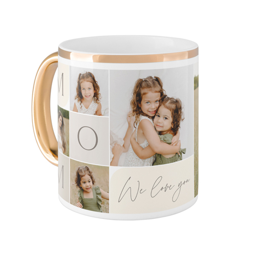 Mom Color Grid Mug, Gold Handle,  , 11oz, Beige