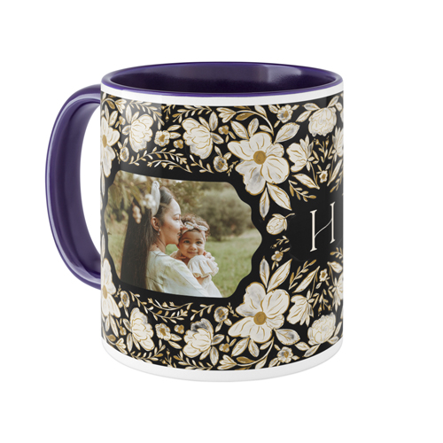 Classic Monogram Floral Mug, Blue, , 11oz, Black, black