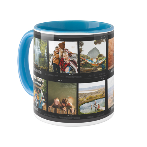 Travel Film Collage Mug, Light Blue, , 11oz, Gray, charcoal
