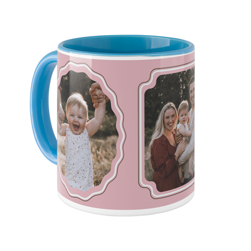 Rippled Border Frames Mug, Light Blue, , 11oz, Pink, faded rose
