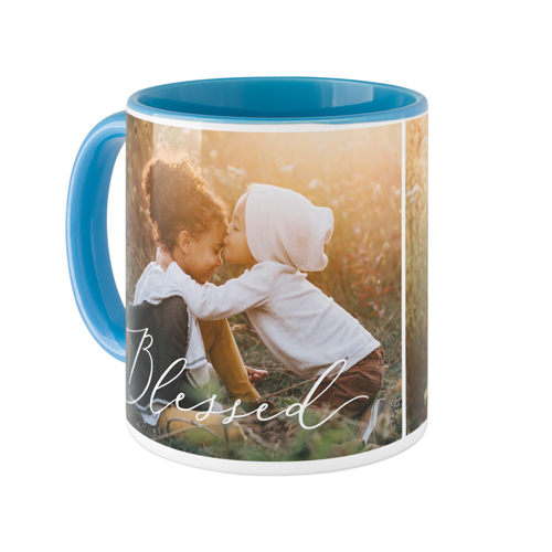 Blessed Script Mug, Light Blue,  , 11oz, White