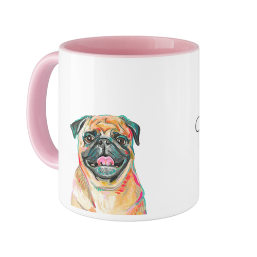 Pug Custom Text Mug, Pink,  , 11oz, Multicolor