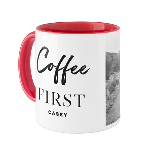 Coffee First Mug, Red, , 11oz, White, white
