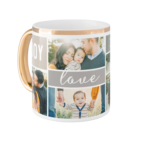 Joy Love Family Mug, Gold Handle,  , 11oz, Gray