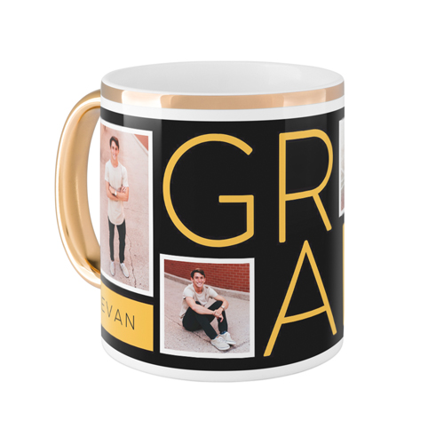 Grad Mug, Gold Handle,  , 11oz, Black