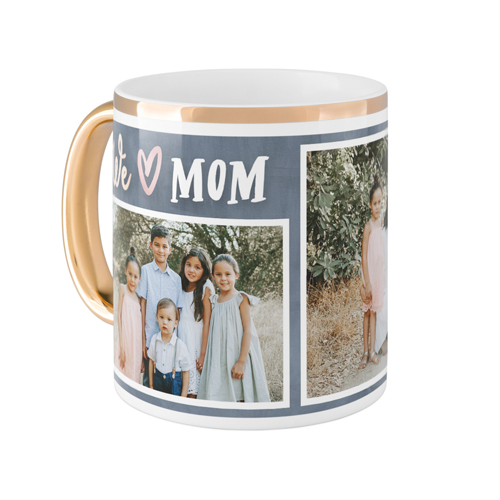 Modern We Heart Mom Mug, Gold Handle,  , 11oz, Gray