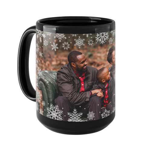 Snowflake Border Mug, Black, , 15oz, White, white