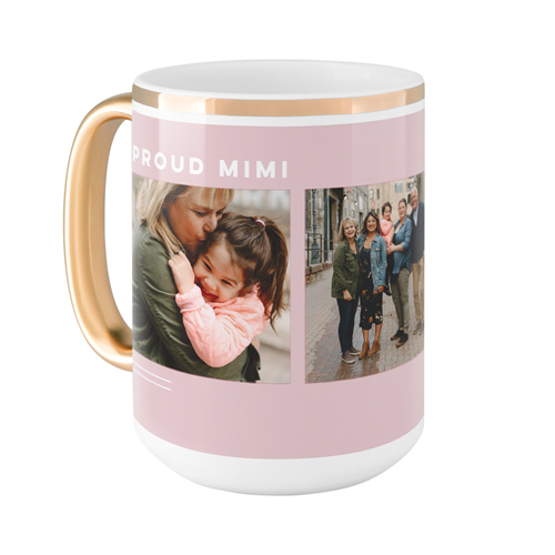 Corner Frame Simple Mug, Gold Handle, , 15oz, Pink, faded rose