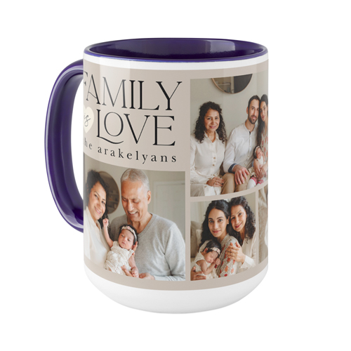 Family Is Love Mug, Blue, , 15oz, Brown, taupe