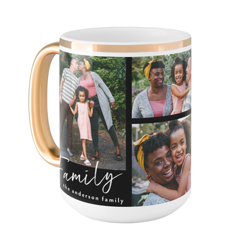 Family Tilt Script Mug, Gold Handle, , 15oz, Black, black